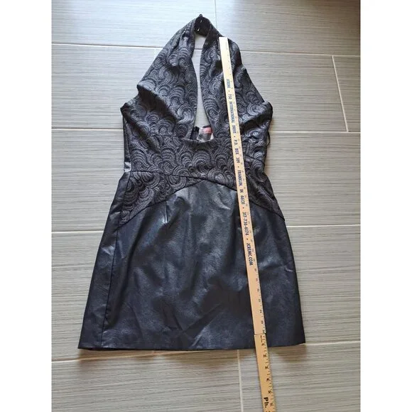 NEW Eva Franco Anthropologie Faux Leather Lace Twofer Dress 12  Blue Halter - Picture 8 of 10